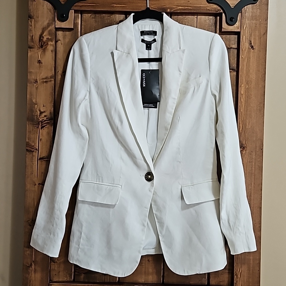 RW&CO. White Linen Blend Single Button Blazer Size 00 NWT